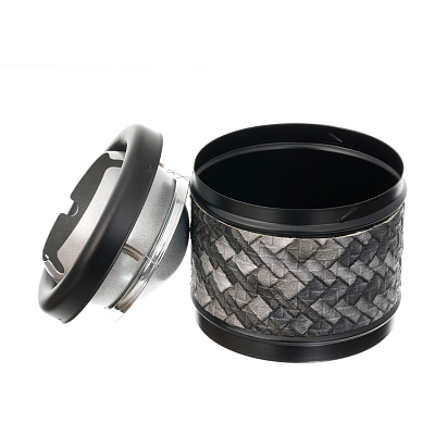 Пепельница S.Quire круглая, сталь, покрытие хром и черная краска, искусств. кожа, графитовая, 93 мм