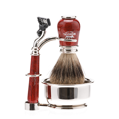 Бритвенный набор Mondial: станок, помазок, чаша, подставка; бриар (Коричневый)