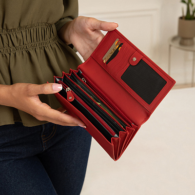 Кошелёк BUGATTI Vertice, красный, натуральная воловья кожа, 19,2х3х9,3 см