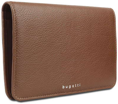 Кошелёк женский BUGATTI Lady Top, коньячный, натуральная воловья кожа, 19,5х2х11,2 см (Коричневый)