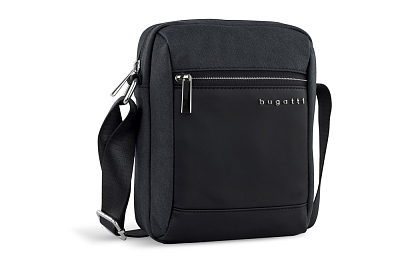 Сумка наплечная мужская BUGATTI Sera, антрацитовая, полиэстер, 17х5,5х21 см, 1,5 л (Черный)