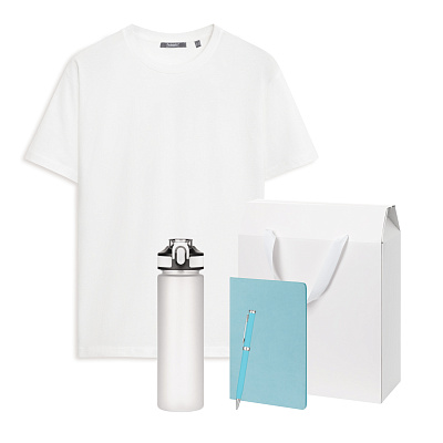 Набор с одеждой KRIS (футболка, бутылка, блокнот, ручка), голубой, XL (Голубой, белый)