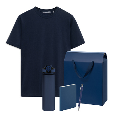 Набор с одеждой KRIS (футболка, бутылка, ежедневник, ручка) , S (Синий)