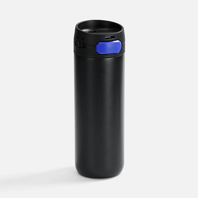 Термостакан X1 с цветной кнопкой, черный с синим (Синий)