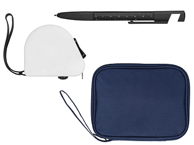 Подарочный набор с ручкой-стилусом и рулеткой (Темно-синий, белый, черный)