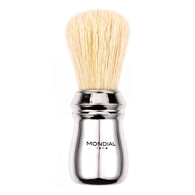 Помазок для бритья Mondial, пластик, свиной ворс, рукоять - серебристый цвет (Серебристый)