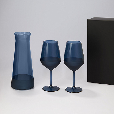 Подарочный набор декантер + 2 бокала для вина Sapphire в черной коробке (Синий, черный)