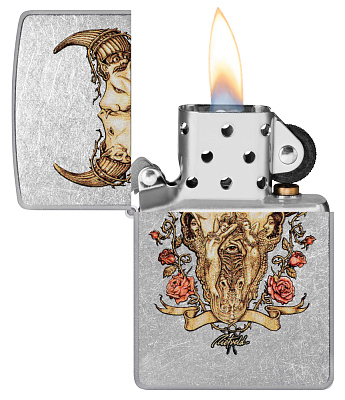 Зажигалка ZIPPO Rick Rietveld с покрытием Street Chrome, латунь/сталь, серебристая, 38x13x57 мм