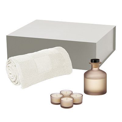 Подарочный набор Sento, Cella, бежевый (свеча, диффузор, плед) (Бежевый, серый)
