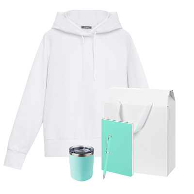 Набор с одеждой ALEX (худи, термокружка, ежедневник, ручка), мятный/аква, S (Бирюзовый, белый)
