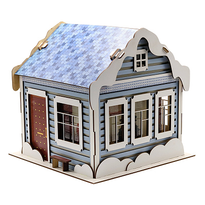 Новогодний дом - упаковка новогодняя из дерева (Голубой полуматовый)