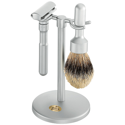 Набор бритвенный MERKUR FUTUR, 3 предмета: станок Т- образный, помазок, подставка, матовое хромированное покрытие, в картонной коробке (Серебристый)