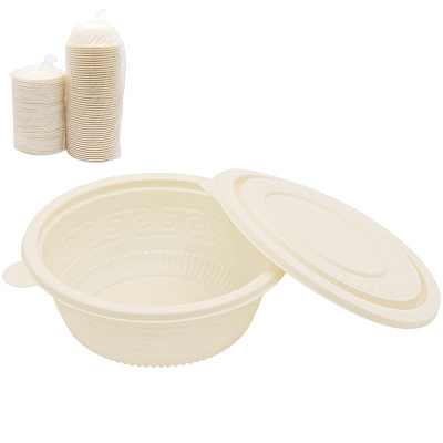 Набор контейнеров (супница) из кукурузного крахмала,  400 мл (50 шт) (Белый)