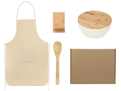 Подарочный набор с салатником, фартуком и подставкой (Коричневый)