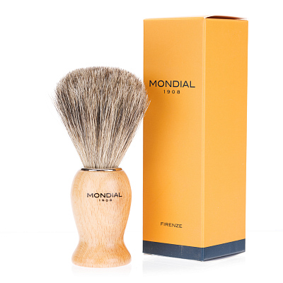 Помазок для бритья Mondial, дерево, ворс барсука, рукоять - цвет - светлое дерево