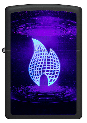 Зажигалка ZIPPO UFO Flame с покрытием Black Light, латунь/сталь, черная, матовая, 38x13x57 мм