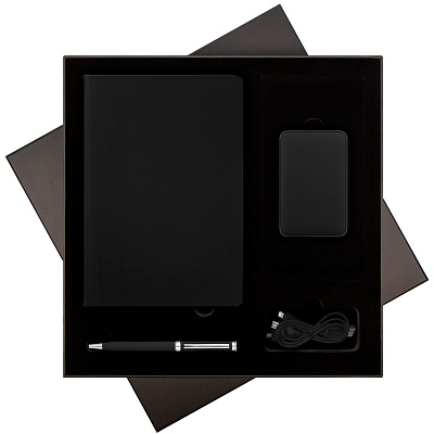 Подарочный набор Spark, черный (ежедневник, ручка, аккумулятор) (Чёрный)