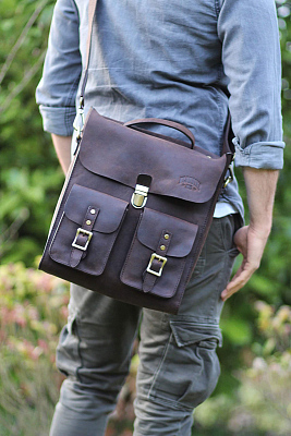 Сумка KLONDIKE «Brady», натуральная кожа в темно-коричневом цвете, 30 х 35 х 7 см