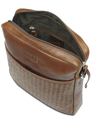 Сумка через плечо Mano "Don Luca", натуральная кожа в коньячном цвете, 23 х 26,5 х 4,5 см