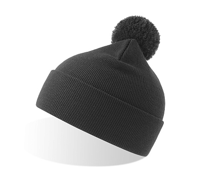 Шапка вязаная  двойная Wind-S с помпоном (Тёмно-серый)