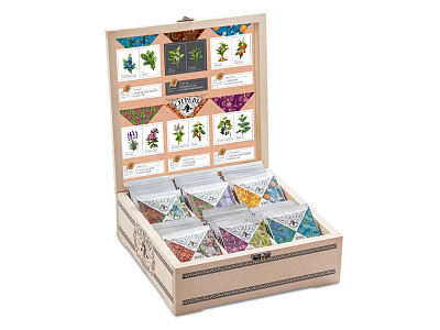 Подарочный набор с пакетированным чаем в деревянной шкатулке без лого  (Крафт/многоцвет)