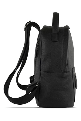 Рюкзак женский BUGATTI Bella, чёрный, воловья кожа/полиэстер, 24,5х12х27 см