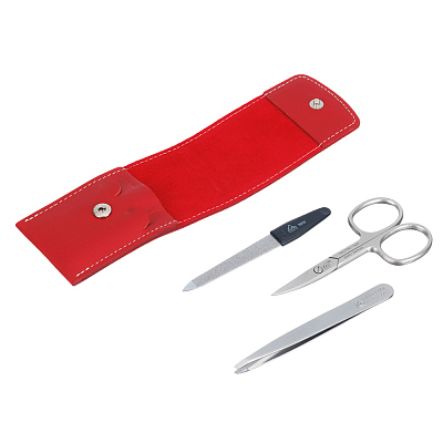 Маникюрный набор Erbe, 3пр. Футляр: натур.кожа, цвет красный