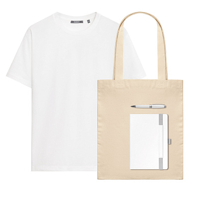 Набор с одеждой KRIS (футболка, ежедневник, ручка, шоппер), белый, M (Чёрный)