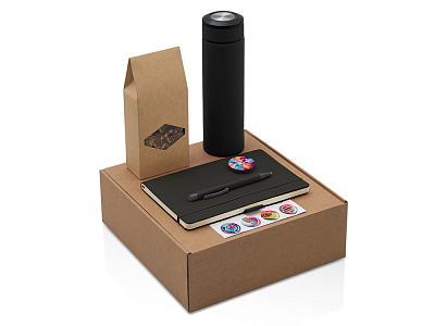 Набор Warmpage с термосом, блокнотом, ручкой и чаем (Черный, серый)