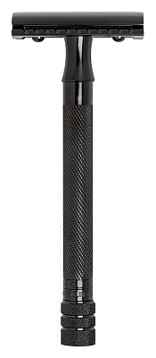 Cтанок Т-образный для бритья MERKUR 23B, PVD-покрытие черного цвета, прямой срез, закрытый гребень, длинная ручка, лезвие в комплекте (1 шт)