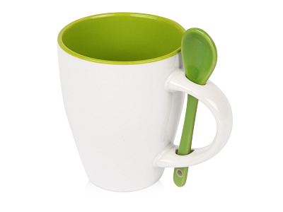 Кружка с ложкой Авеленго (Белый/зленое яблоко)