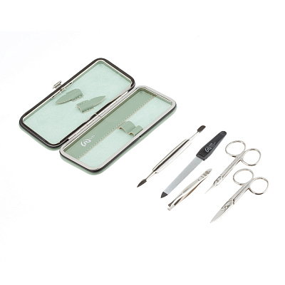 Маникюрный набор GD, 5 пр. Футляр: искусственная кожа, цвет зеленый