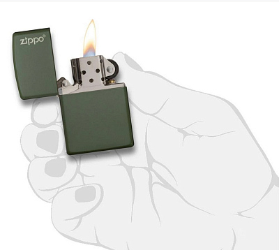 Зажигалка ZIPPO Green Matte, латунь с порошковым покрытием, зеленая, матовая, 38x13x57 мм