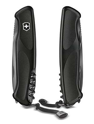 Нож перочинный VICTORINOX RangerGrip 55 Onyx Black, 130 мм, 12 функций, с фиксатором лезвия, чёрный