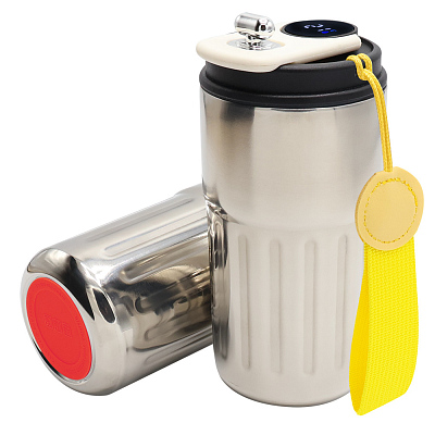 Термокружка Ashly To Go, серебристая/жёлтая/красная (Серебристый/жёлтый/красный)