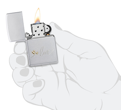 Зажигалка ZIPPO Love Design с покрытием Satin Chrome, латунь/сталь, серебристая, 38x13x57 мм