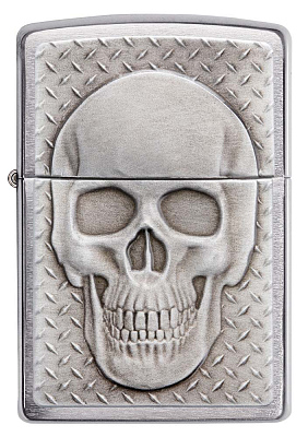 Зажигалка ZIPPO Skull Design с покрытием Brushed Chrome, латунь/сталь, серебристая, 38x13x57 мм