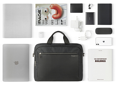 Портфель мужской BUGATTI Sera, антрацитовый, полиэстер, 40х11х34 см, 15 л