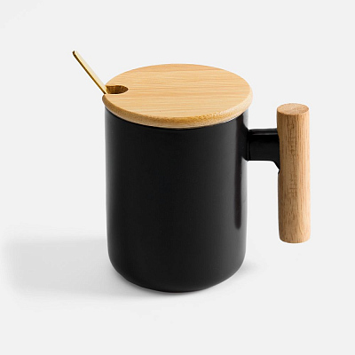 Кружка с ложкой Eco Fusion, черная (Чёрный)