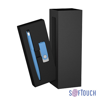 Набор ручка + флеш-карта 16 Гб в футляре, покрытие soft touch  (Голубой)