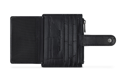 Портмоне для кредитных карт BUGATTI Nevio, чёрный, воловья/полиэстер, 12,5х2,5х9,3 см