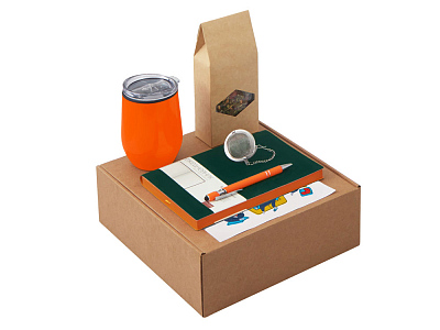 Набор Writea с ежедневником, ручкой и термокружкой (Зеленый, оранжевый)