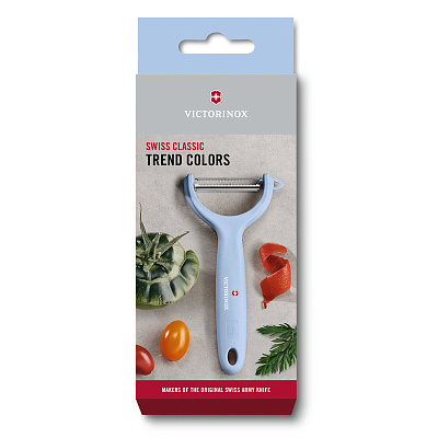 Нож для чистки томатов и киви VICTORINOX, двусторонее зубчатое лезвие, голубая рукоять