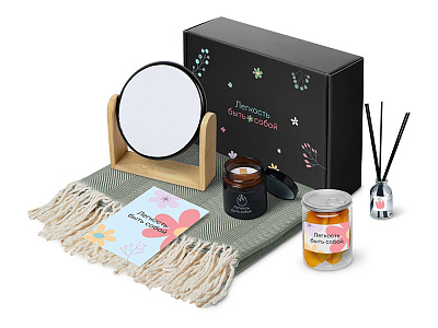 Подарочный набор Re:f. Shelter  с пледом, зеркалом, свечой и диффузором (Темно-зеленый)