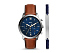 Корпус- стальной, циферблат- синий, крепление- коричневый