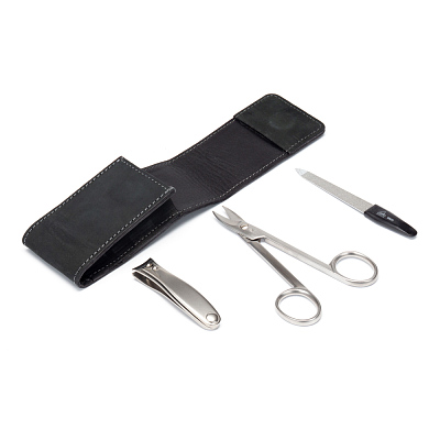 Маникюрный набор Erbe, 3пр. Футляр: натур.кожа, цвет черный