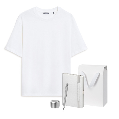 Набор с одеждой RUST (футболка, колонка, ежедневник, ручка), серебряный, XL/2XL (Белый, серебряный)
