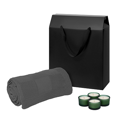 Подарочный набор Sento, Cella, зеленый (свечи, плед) (Зеленый, серый)