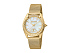 Корпус- желтое золото, циферблат- белый, натуральный перламутр, крепление- желтое золото