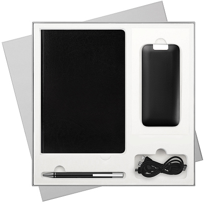 Подарочный набор River side, черный (ежедневник, ручка, аккумулятор) (Чёрный)